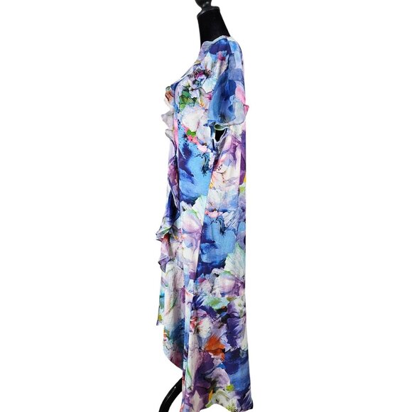 Kate & Mallory Womens Floral Midi Dress Ruffle Accent & Flutter Sleeves Size 2X - Picture 4 of 12